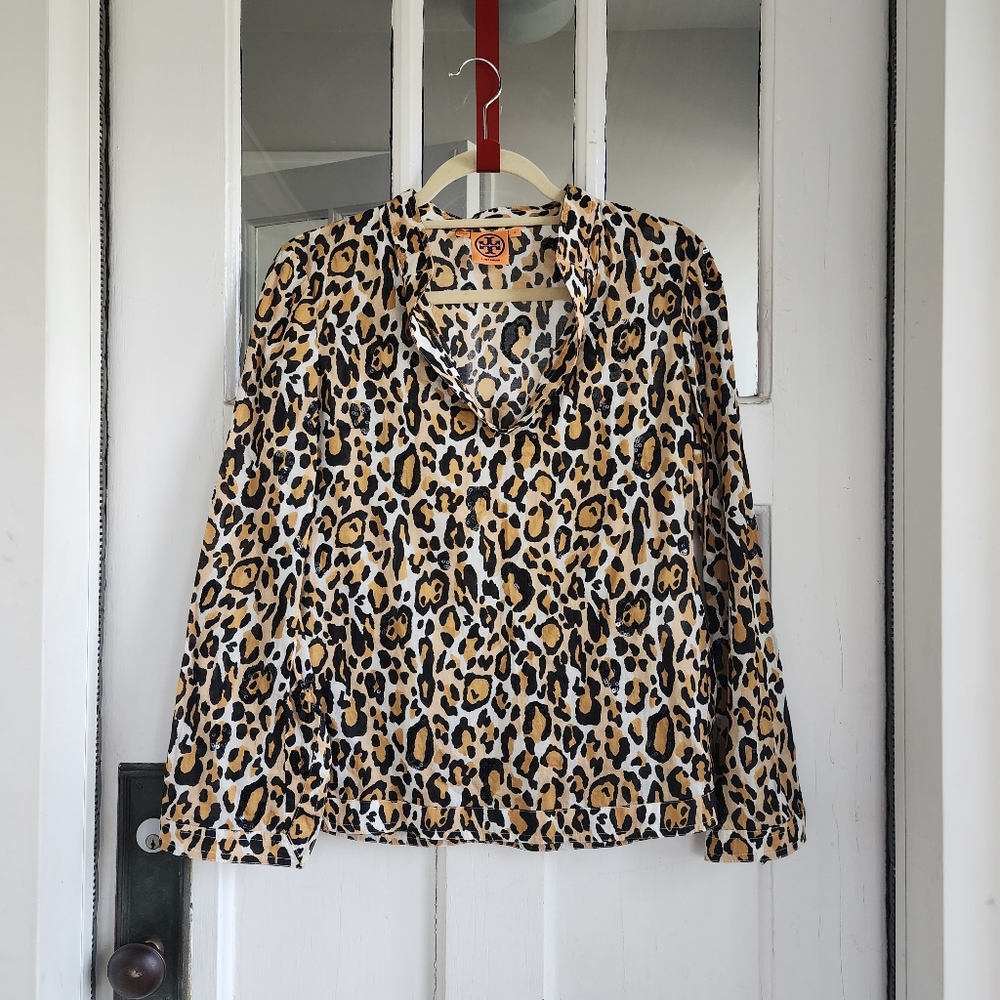 Tory Burch Leopard Print Tunic Blouse, Sz 2